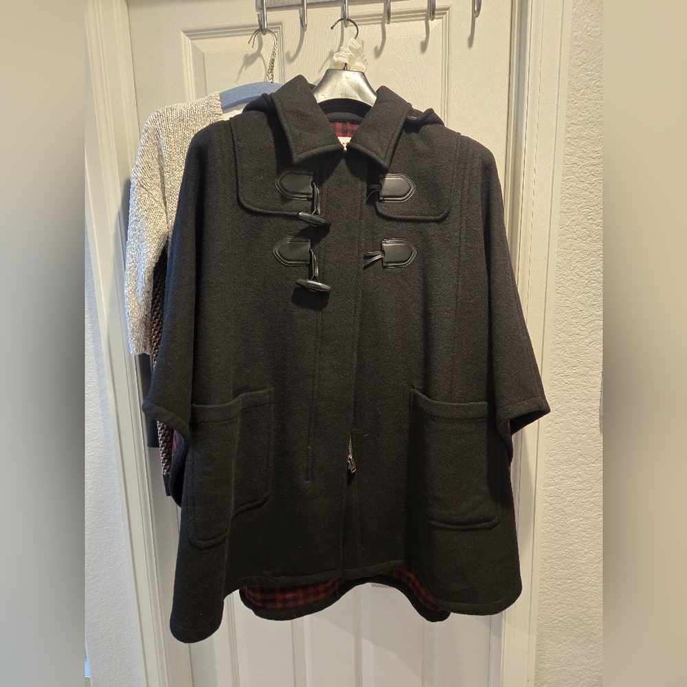 Coach Duffle Cape Hooded 50% Wool Poncho M/L
